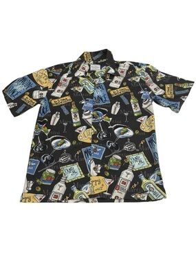 David Carey Martini Graphic‎ Shirt Men's Black Multicolor Short Sleeve M
